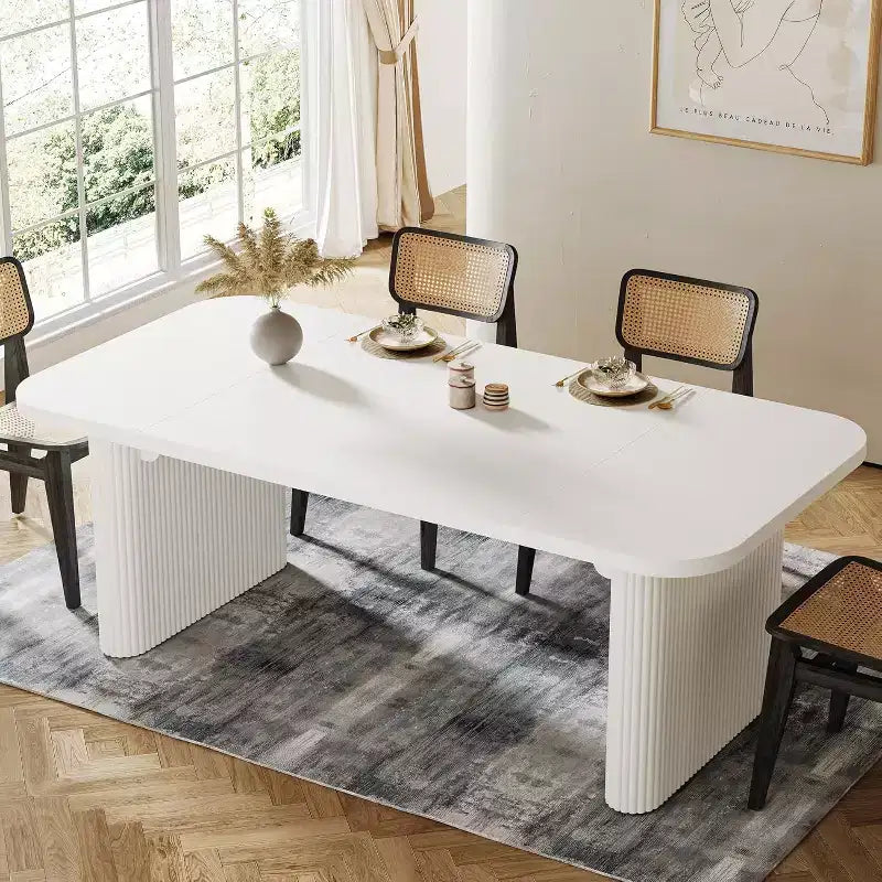 Tavolo da pranzo moderno Lantine per 6 persone, tavolo da cucina in legno da 157 cm con doppio piedistallo robusto per sala da pranzo