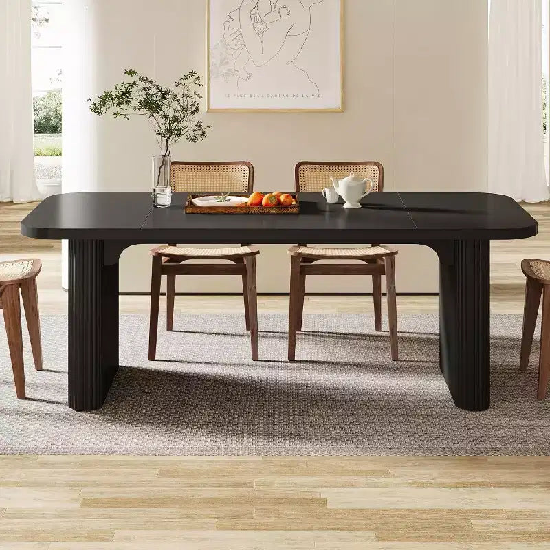 Tavolo da pranzo moderno Lantine per 6 persone, tavolo da cucina in legno da 157 cm con doppio piedistallo robusto per sala da pranzo
