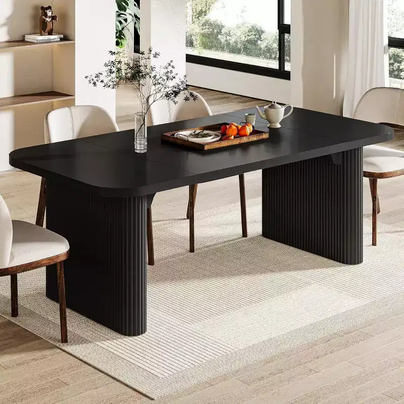 Tavolo da pranzo moderno Lantine per 6 persone, tavolo da cucina in legno da 157 cm con doppio piedistallo robusto per sala da pranzo