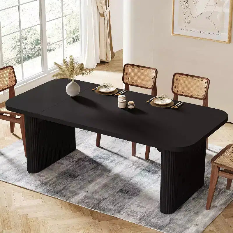 Tavolo da pranzo moderno Lantine per 6 persone, tavolo da cucina in legno da 157 cm con doppio piedistallo robusto per sala da pranzo