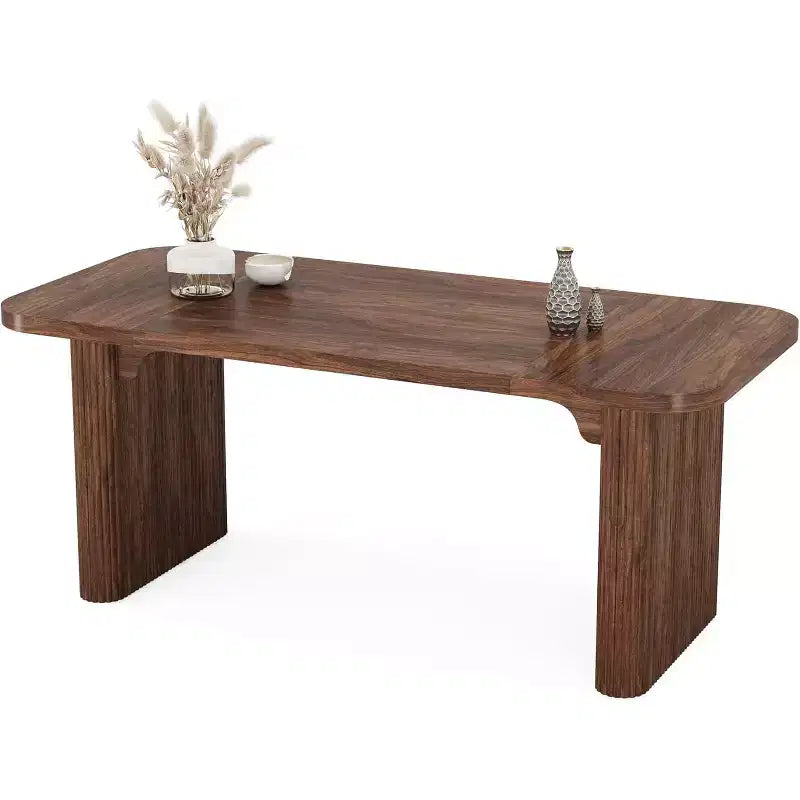 Tavolo da pranzo moderno Lantine per 6 persone, tavolo da cucina in legno da 157 cm con doppio piedistallo robusto per sala da pranzo