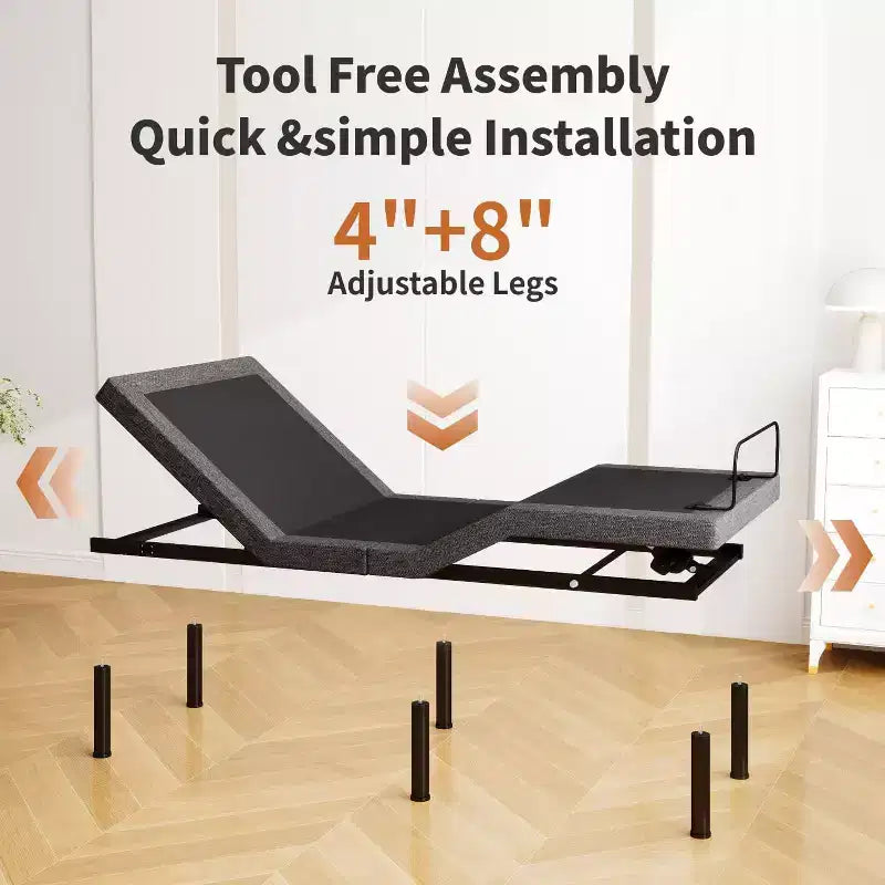 Struttura letto regolabile Dyonery Twin XL, inclinazione indipendente testa e piedi, struttura in metallo, gravità zero e anti-russamento, motore silenzioso, montaggio facile senza attrezzi