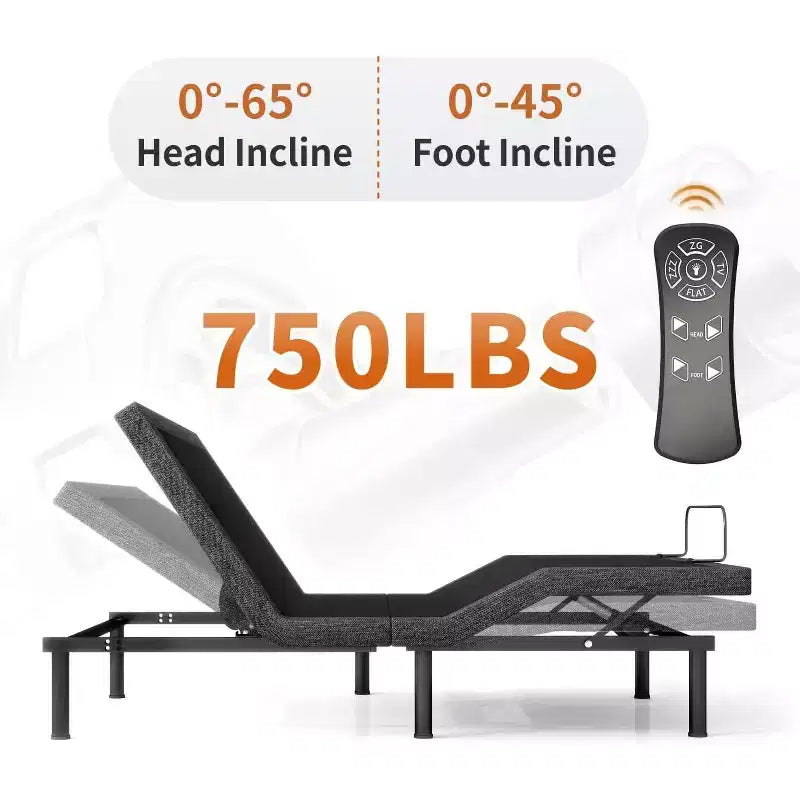 Struttura letto regolabile Dyonery Twin XL, inclinazione indipendente testa e piedi, struttura in metallo, gravità zero e anti-russamento, motore silenzioso, montaggio facile senza attrezzi