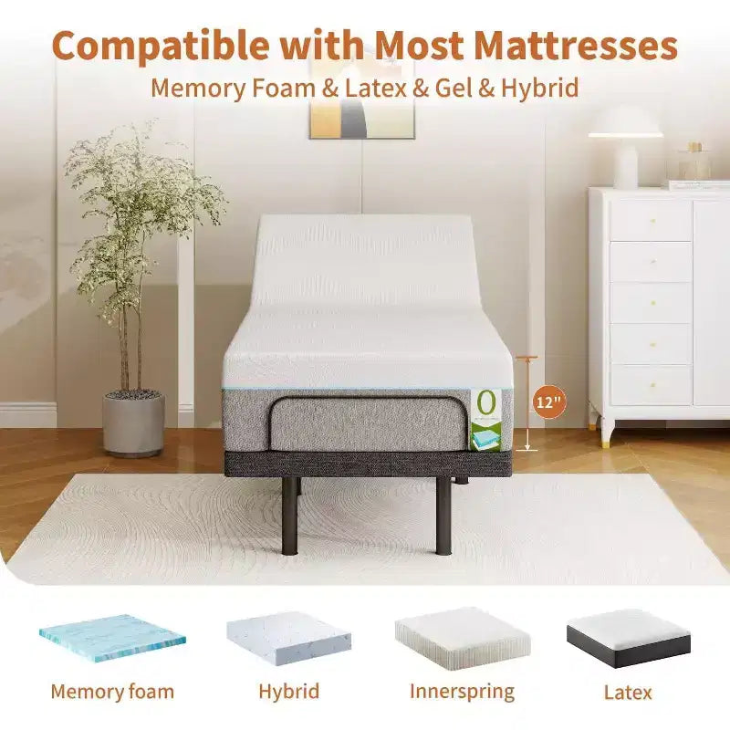 Struttura letto regolabile Dyonery Twin XL, inclinazione indipendente testa e piedi, struttura in metallo, gravità zero e anti-russamento, motore silenzioso, montaggio facile senza attrezzi