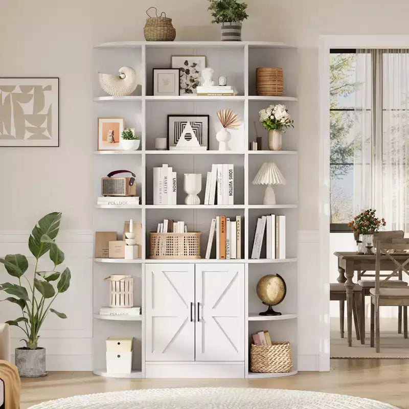 COZONY Libreria a 6 ripiani con ante, mensola portaoggetti ampia con sezioni aperte e chiuse per il soggiorno