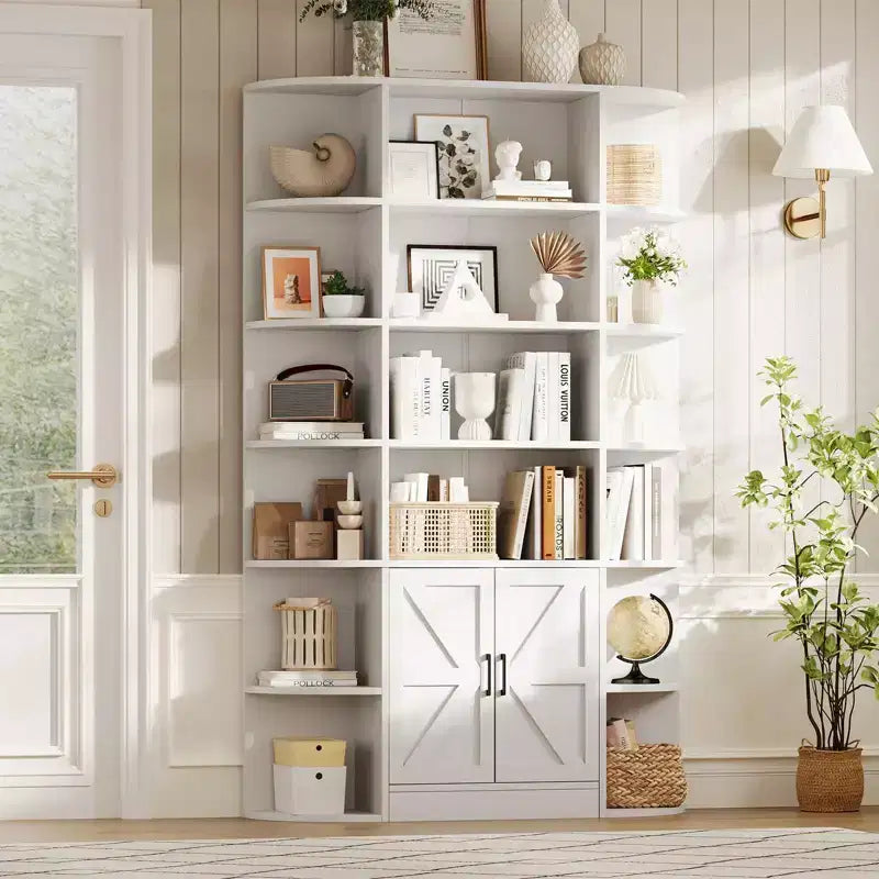 COZONY Libreria a 6 ripiani con ante, mensola portaoggetti ampia con sezioni aperte e chiuse per il soggiorno