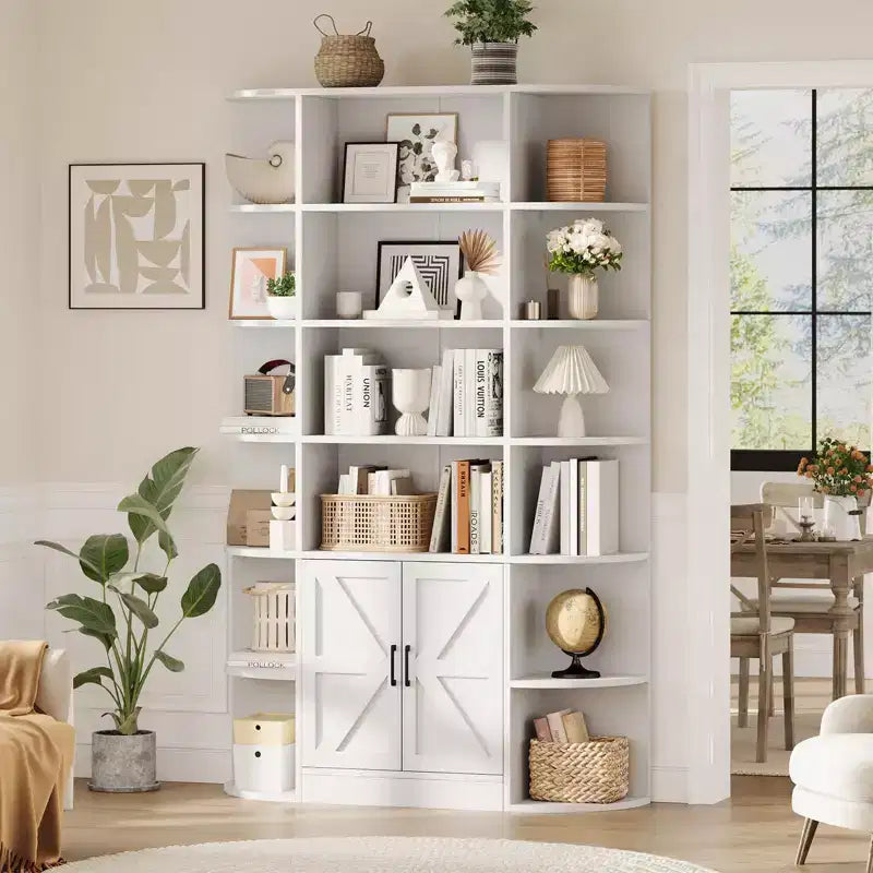 COZONY Libreria a 6 ripiani con ante, mensola portaoggetti ampia con sezioni aperte e chiuse per il soggiorno