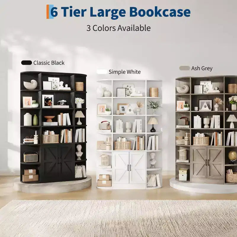 COZONY Libreria a 6 ripiani con ante, mensola portaoggetti ampia con sezioni aperte e chiuse per il soggiorno