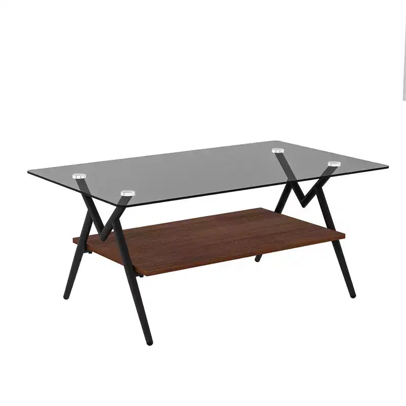 Tavolino da Caffè Moderno in Vetro, Piano Rettangolare Temperato, Gambe in Metallo Nero, Facile Montaggio, per Soggiorno, Ufficio o Ambienti Contemporanei
