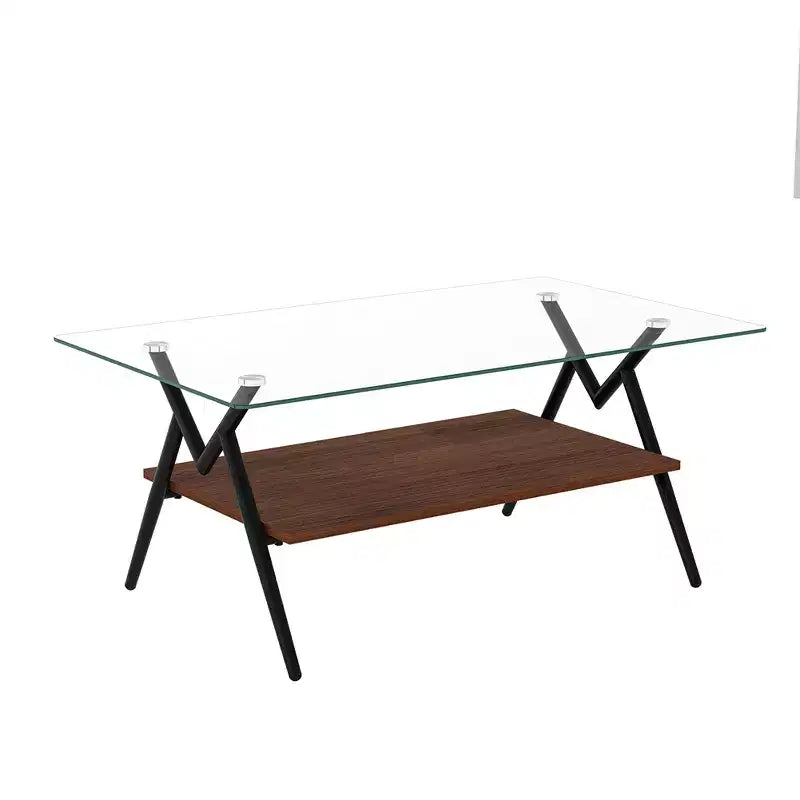 Tavolino da Caffè Moderno in Vetro, Piano Rettangolare Temperato, Gambe in Metallo Nero, Facile Montaggio, per Soggiorno, Ufficio o Ambienti Contemporanei