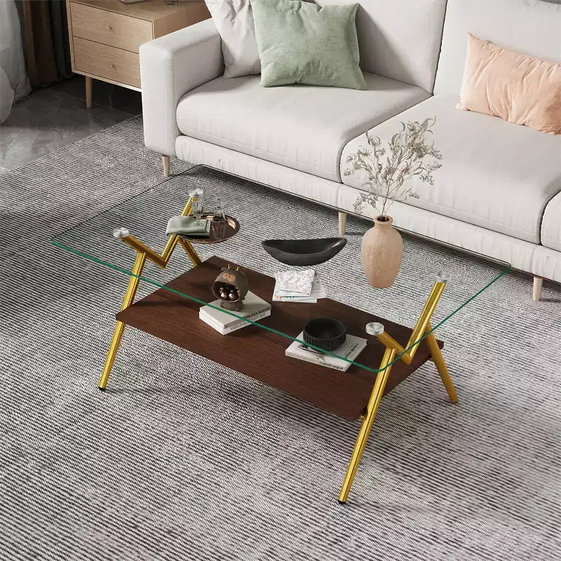 Tavolino da Caffè Moderno in Vetro, Piano Rettangolare Temperato, Gambe in Metallo Nero, Facile Montaggio, per Soggiorno, Ufficio o Ambienti Contemporanei