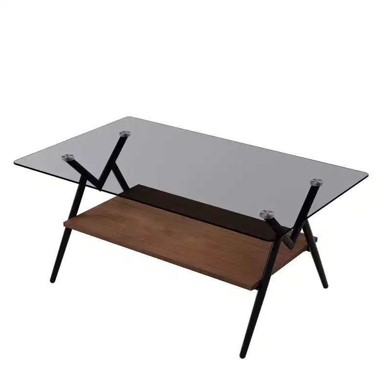 Tavolino da Caffè Moderno in Vetro, Piano Rettangolare Temperato, Gambe in Metallo Nero, Facile Montaggio, per Soggiorno, Ufficio o Ambienti Contemporanei