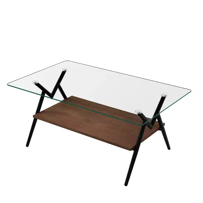 Tavolino da Caffè Moderno in Vetro, Piano Rettangolare Temperato, Gambe in Metallo Nero, Facile Montaggio, per Soggiorno, Ufficio o Ambienti Contemporanei