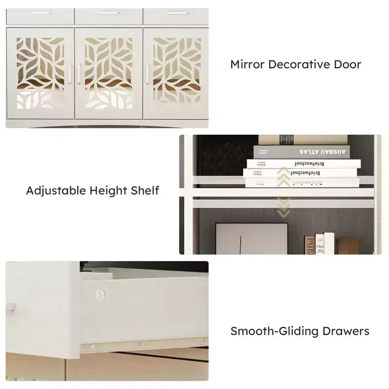 Bestier Credenza da buffet moderna con ripiani regolabili, Mobile contenitore da dispensa con 3 cassetti e 3 ante