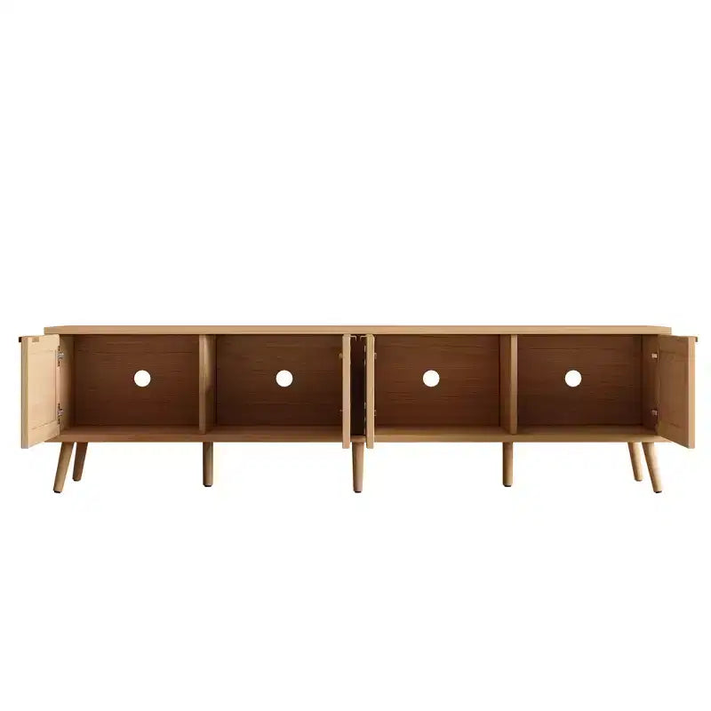 Mobile TV da 70 per TV fino a 80 pollici, Consolle Multimediale Naturale con Ante in Rattan e Fori per Cavi, Centro di Intrattenimento TV - ModernLuxe