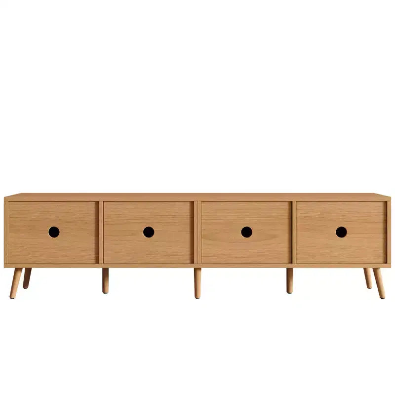 Mobile TV da 70 per TV fino a 80 pollici, Consolle Multimediale Naturale con Ante in Rattan e Fori per Cavi, Centro di Intrattenimento TV - ModernLuxe