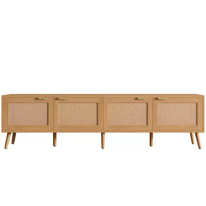 Mobile TV da 70 per TV fino a 80 pollici, Consolle Multimediale Naturale con Ante in Rattan e Fori per Cavi, Centro di Intrattenimento TV - ModernLuxe
