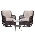 3-Piece Outdoor Wicker Patio Bistro Set with 360-Degree Swivel Rocking Chairs and Tempered Glass Side Table for Porch Garden