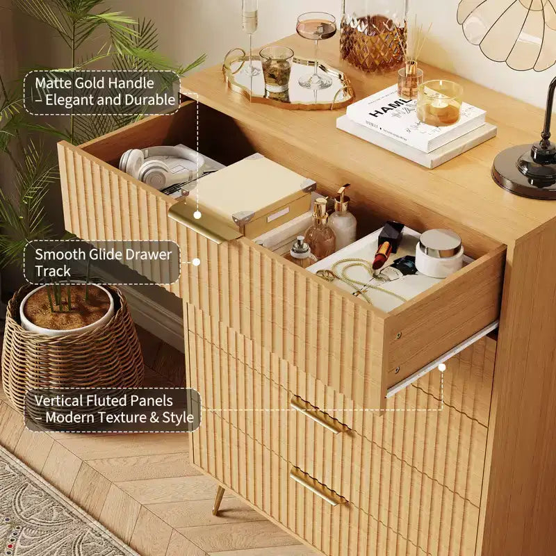 Cassettiera a 5 cassetti per camera da letto, comò in legno da 80 cm di larghezza, organizer scanalato per vestiti, comodino stretto per soggiorno