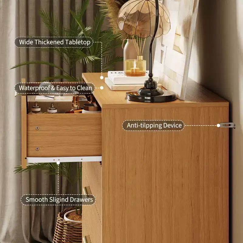 Cassettiera a 5 cassetti per camera da letto, comò in legno da 80 cm di larghezza, organizer scanalato per vestiti, comodino stretto per soggiorno