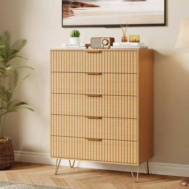 Cassettiera a 5 cassetti per camera da letto, comò in legno da 80 cm di larghezza, organizer scanalato per vestiti, comodino stretto per soggiorno