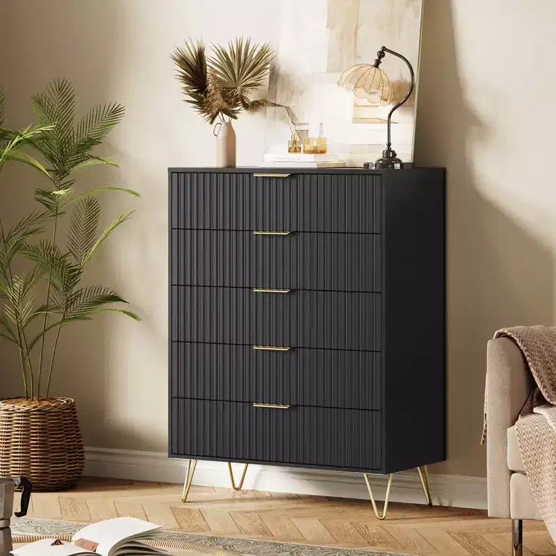 Cassettiera a 5 cassetti per camera da letto, comò in legno da 80 cm di larghezza, organizer scanalato per vestiti, comodino stretto per soggiorno
