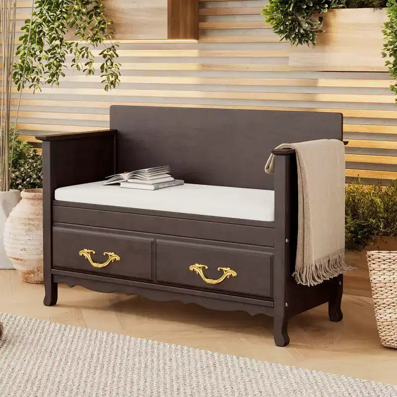 Panca scarpiera Clihome con cuscino rimovibile, panca da ingresso con vano contenitore nascosto per ingresso e soggiorno, panca scarpiera con schienale