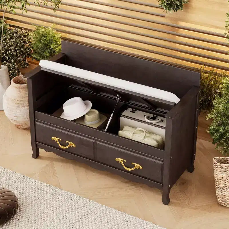 Panca scarpiera Clihome con cuscino rimovibile, panca da ingresso con vano contenitore nascosto per ingresso e soggiorno, panca scarpiera con schienale