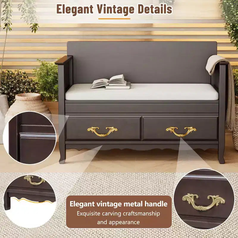 Panca scarpiera Clihome con cuscino rimovibile, panca da ingresso con vano contenitore nascosto per ingresso e soggiorno, panca scarpiera con schienale