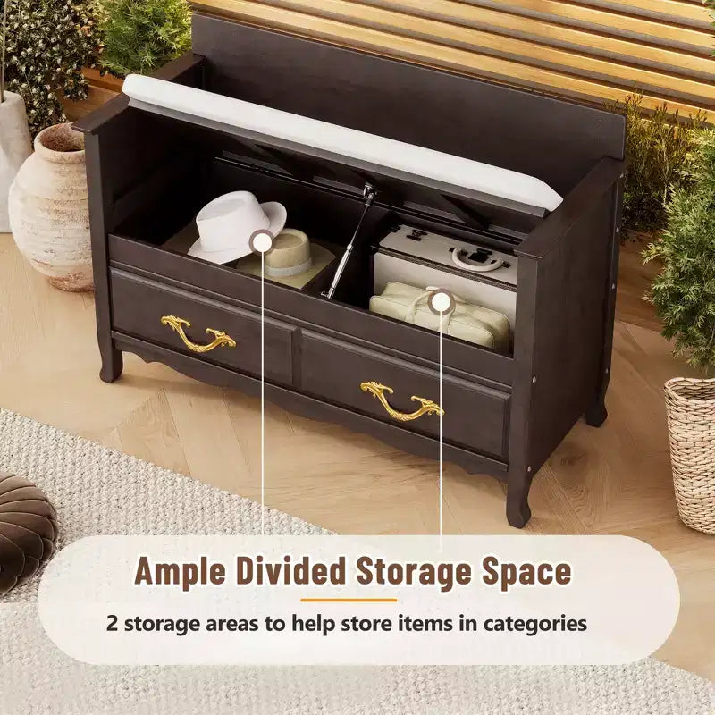 Panca scarpiera Clihome con cuscino rimovibile, panca da ingresso con vano contenitore nascosto per ingresso e soggiorno, panca scarpiera con schienale