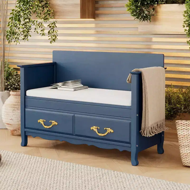 Panca scarpiera Clihome con cuscino rimovibile, panca da ingresso con vano contenitore nascosto per ingresso e soggiorno, panca scarpiera con schienale