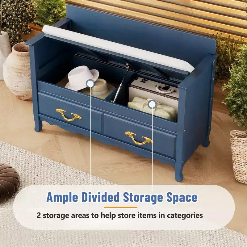 Panca scarpiera Clihome con cuscino rimovibile, panca da ingresso con vano contenitore nascosto per ingresso e soggiorno, panca scarpiera con schienale