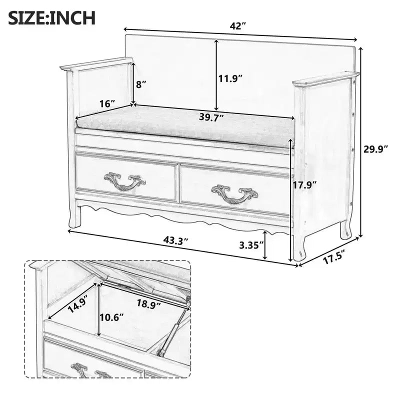 Panca scarpiera Clihome con cuscino rimovibile, panca da ingresso con vano contenitore nascosto per ingresso e soggiorno, panca scarpiera con schienale