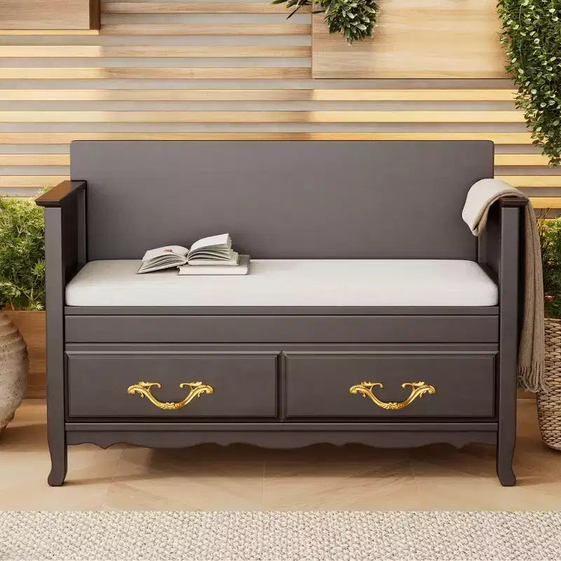 Panca scarpiera Clihome con cuscino rimovibile, panca da ingresso con vano contenitore nascosto per ingresso e soggiorno, panca scarpiera con schienale