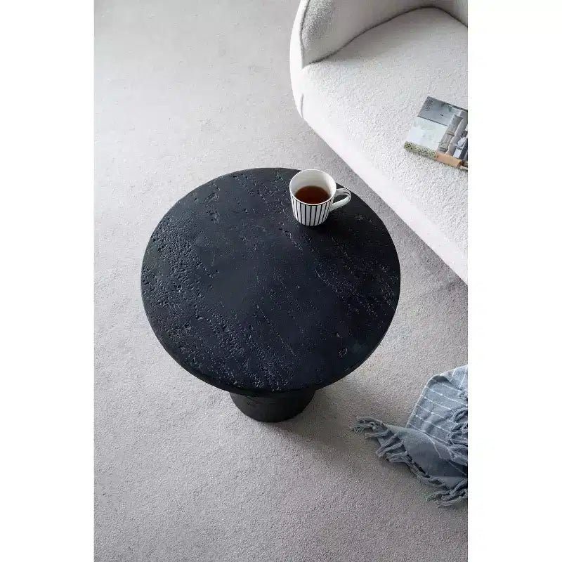 Tavolino Rotondo Nero con Base a Piedistallo 22x22x25,5