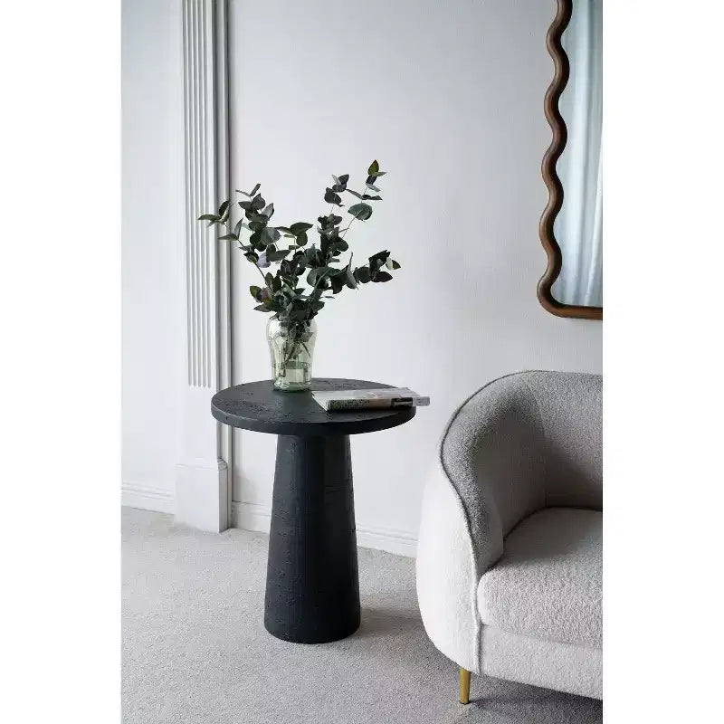 Tavolino Rotondo Nero con Base a Piedistallo 22x22x25,5