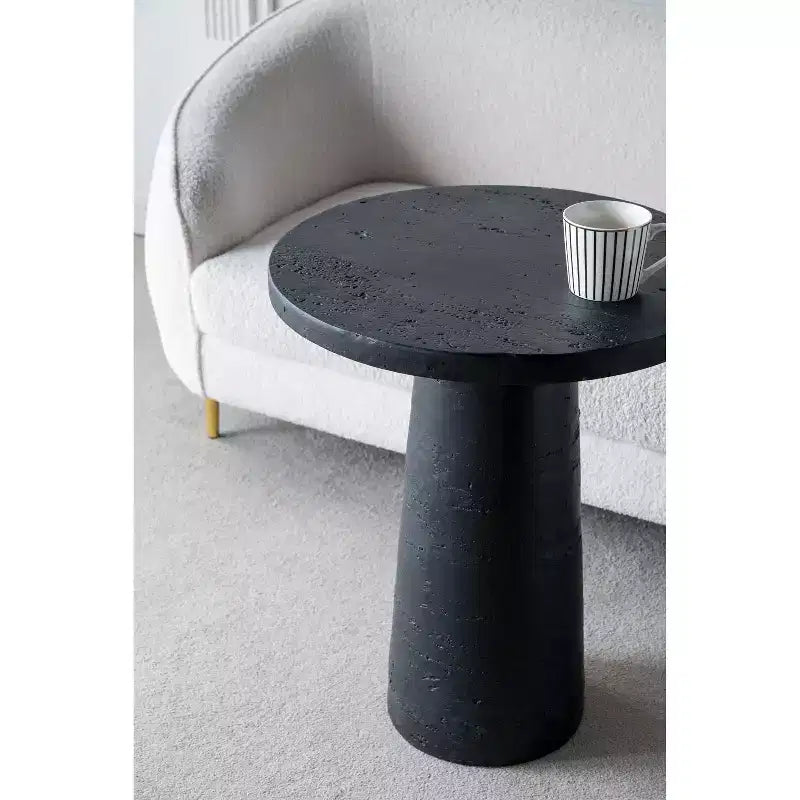 Tavolino Rotondo Nero con Base a Piedistallo 22x22x25,5