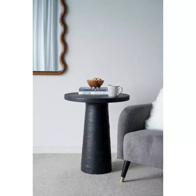 Tavolino Rotondo Nero con Base a Piedistallo 22x22x25,5