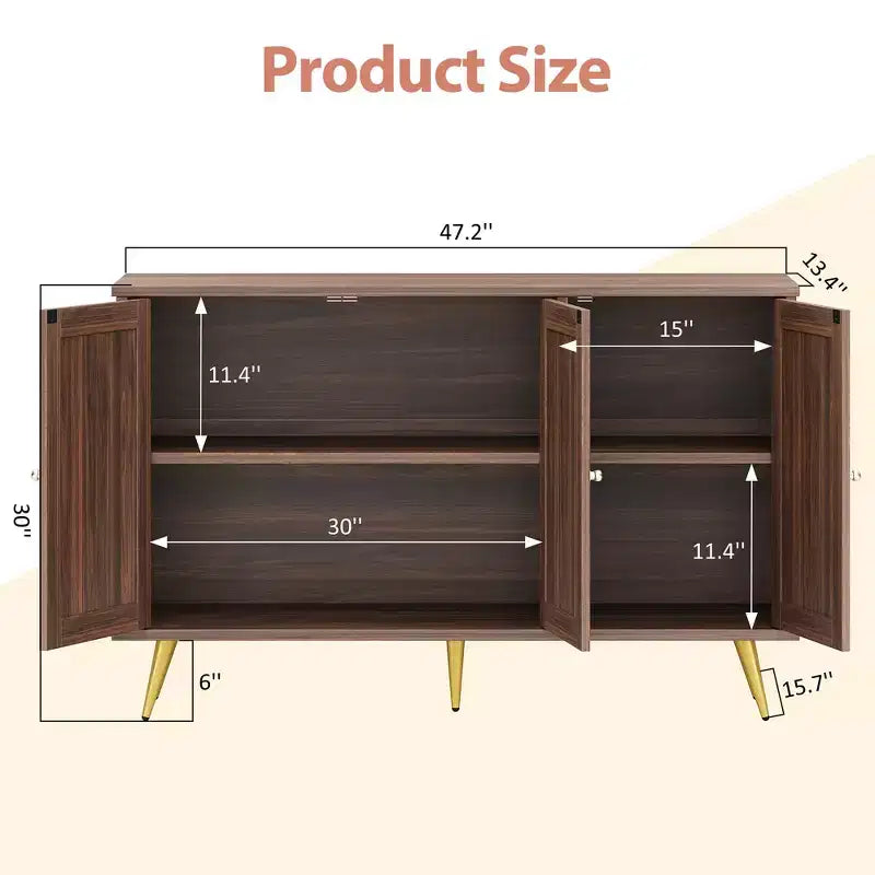 Mobile Contenitore in Rattan Celebalcony, Credenza Moderna, Mobile Contenitore Grande con Ante Decorate in Rattan per Soggiorno