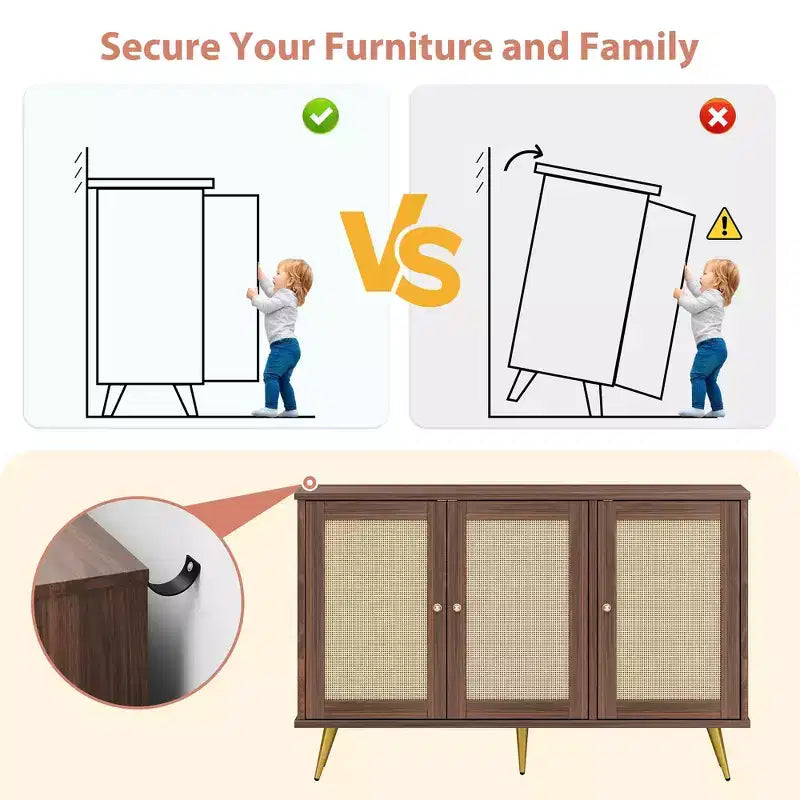 Mobile Contenitore in Rattan Celebalcony, Credenza Moderna, Mobile Contenitore Grande con Ante Decorate in Rattan per Soggiorno