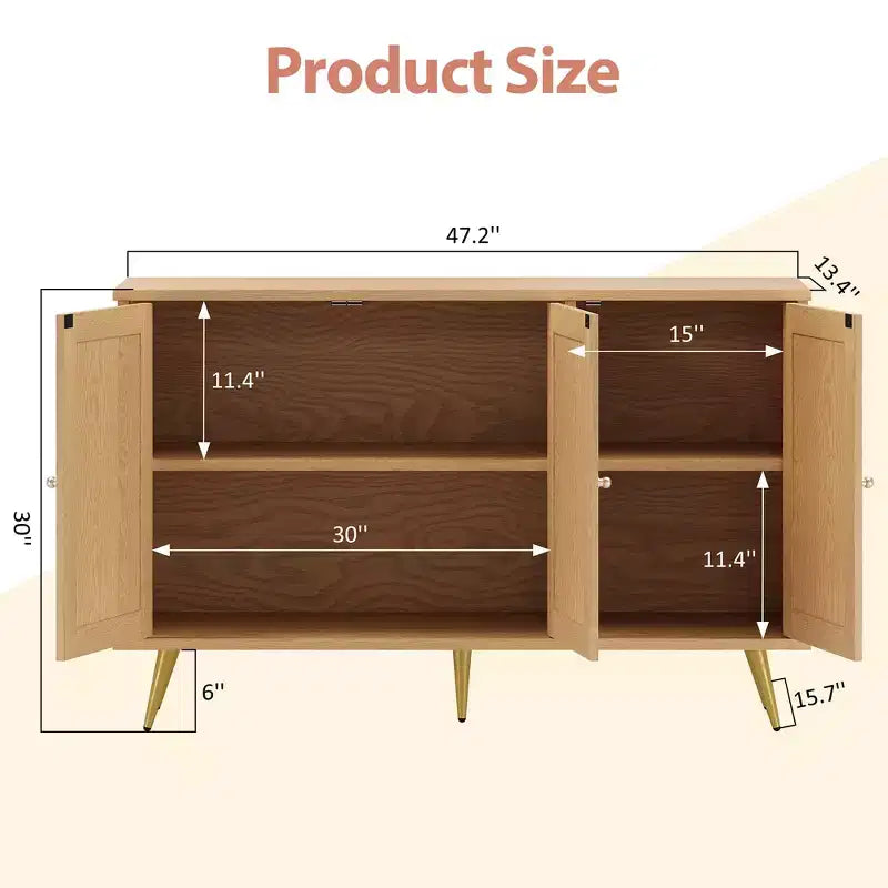 Mobile Contenitore in Rattan Celebalcony, Credenza Moderna, Mobile Contenitore Grande con Ante Decorate in Rattan per Soggiorno