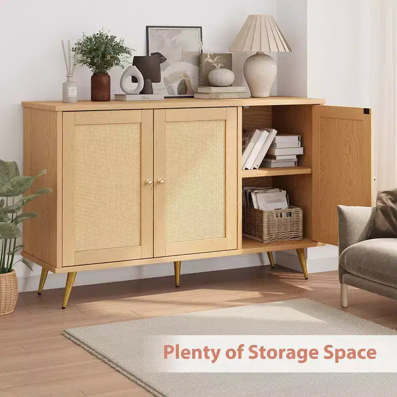 Mobile Contenitore in Rattan Celebalcony, Credenza Moderna, Mobile Contenitore Grande con Ante Decorate in Rattan per Soggiorno