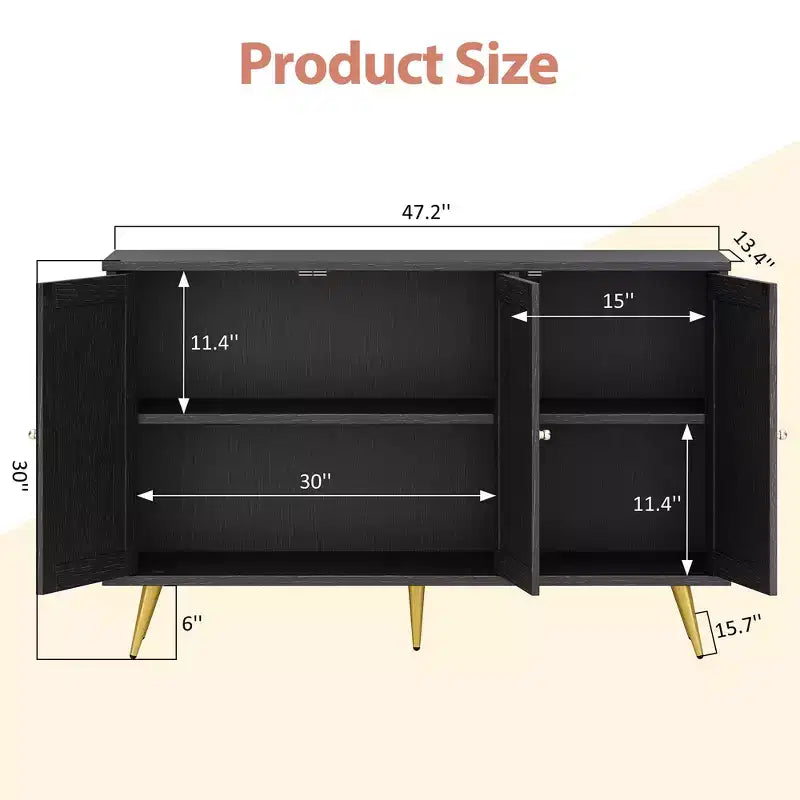 Mobile Contenitore in Rattan Celebalcony, Credenza Moderna, Mobile Contenitore Grande con Ante Decorate in Rattan per Soggiorno