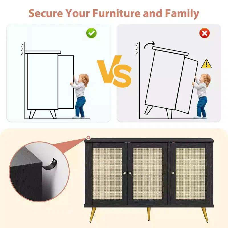 Mobile Contenitore in Rattan Celebalcony, Credenza Moderna, Mobile Contenitore Grande con Ante Decorate in Rattan per Soggiorno