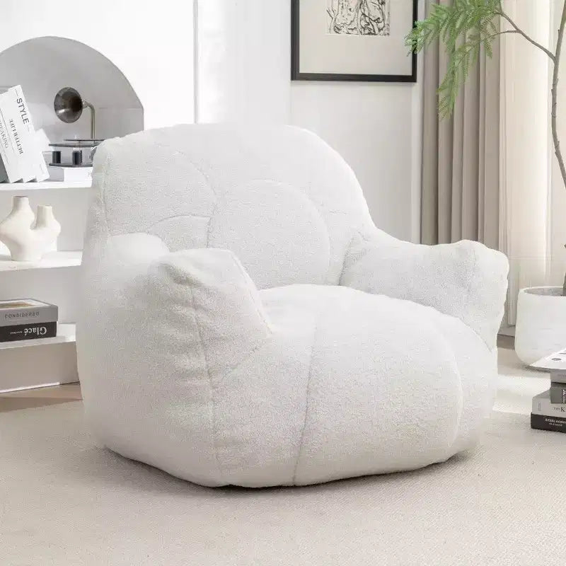 Okak Easy Clean Bean Bag Chair,Water-Resistant Teddy Lounger Beanbag Chair with Tufted Memory Foam,Thick Back & Armrests,White