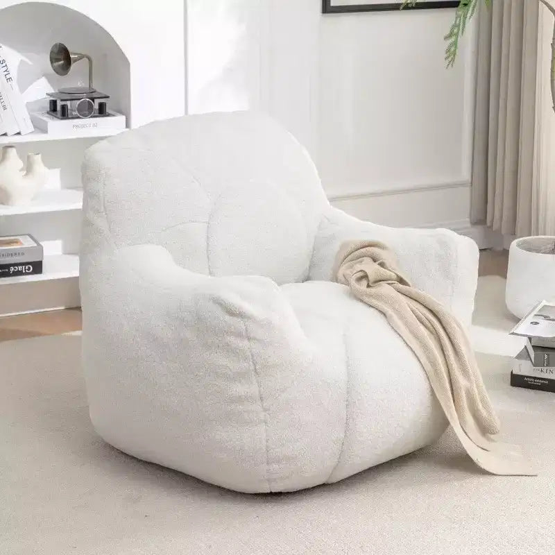 Sedia a sacco Okak Easy Clean, sedia a sacco Teddy Lounger resistente all'acqua con memory foam trapuntato, schienale e braccioli spessi, bianca