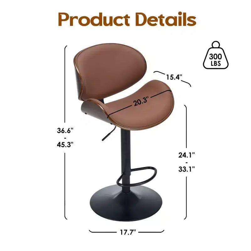 Okak Set Moderno di 2 Sgabelli da Bar Imbottiti in Pelle PU con Poggiapiedi e Base Robusta, Sedie Girevoli Imbottite Altezza Bancone