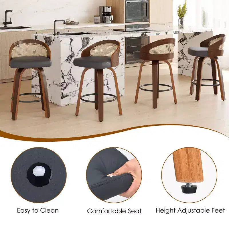 Okak Set Moderno di 2 Sgabelli da Bar Imbottiti in Pelle PU con Poggiapiedi e Base Robusta, Sedie Girevoli Imbottite Altezza Bancone