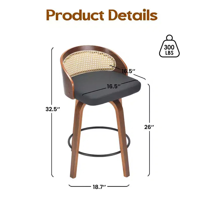 Okak Set Moderno di 2 Sgabelli da Bar Imbottiti in Pelle PU con Poggiapiedi e Base Robusta, Sedie Girevoli Imbottite Altezza Bancone