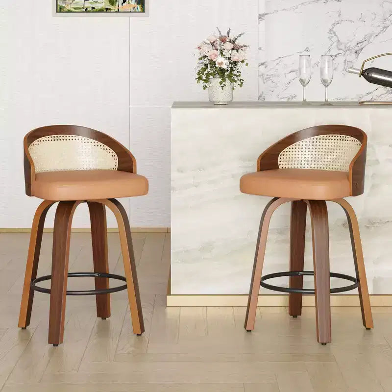 Okak Set Moderno di 2 Sgabelli da Bar Imbottiti in Pelle PU con Poggiapiedi e Base Robusta, Sedie Girevoli Imbottite Altezza Bancone